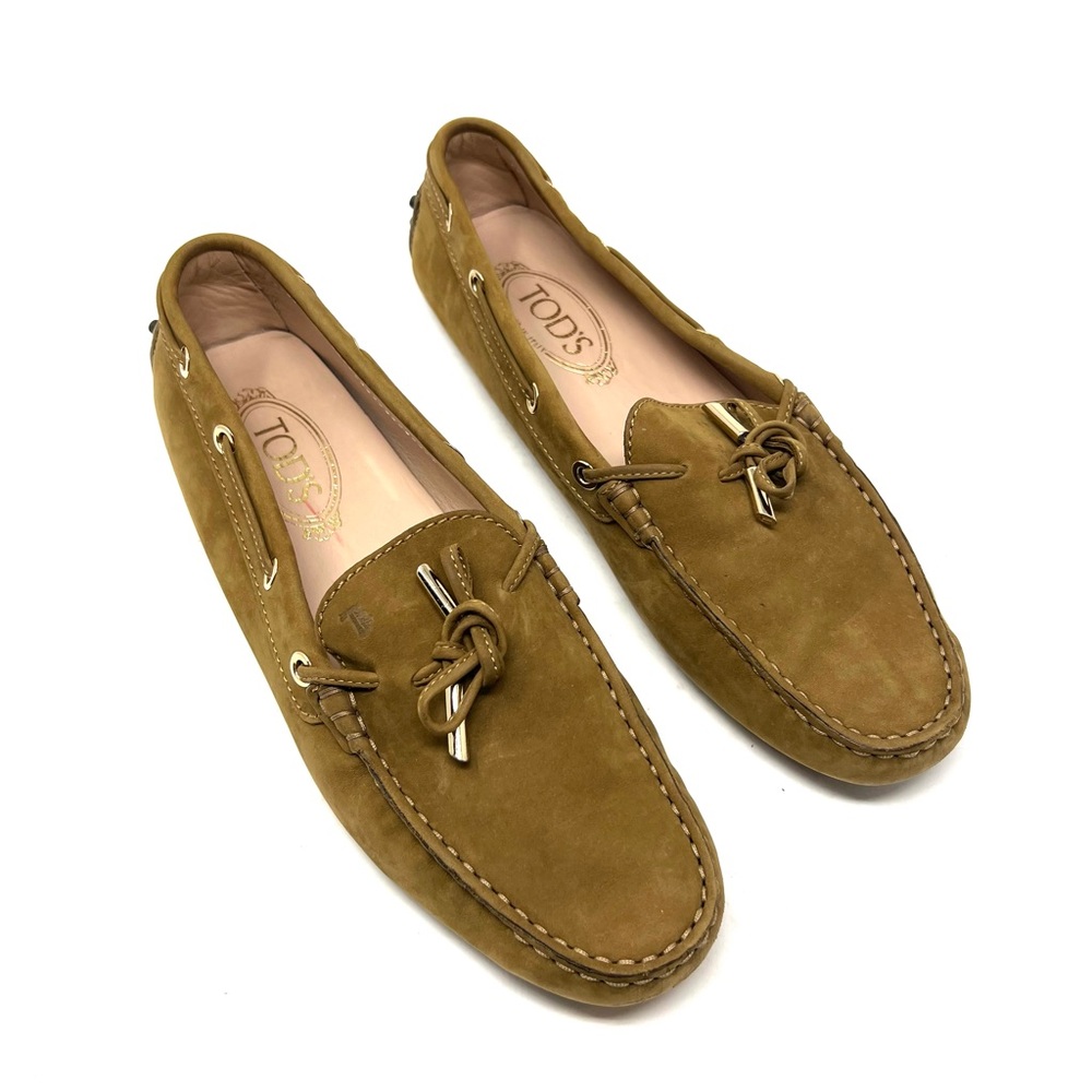 Tod's Suede Driving Loafers in Camel Brown